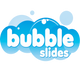 Logo for 'bubble slides' with blue bubbles on a white background
